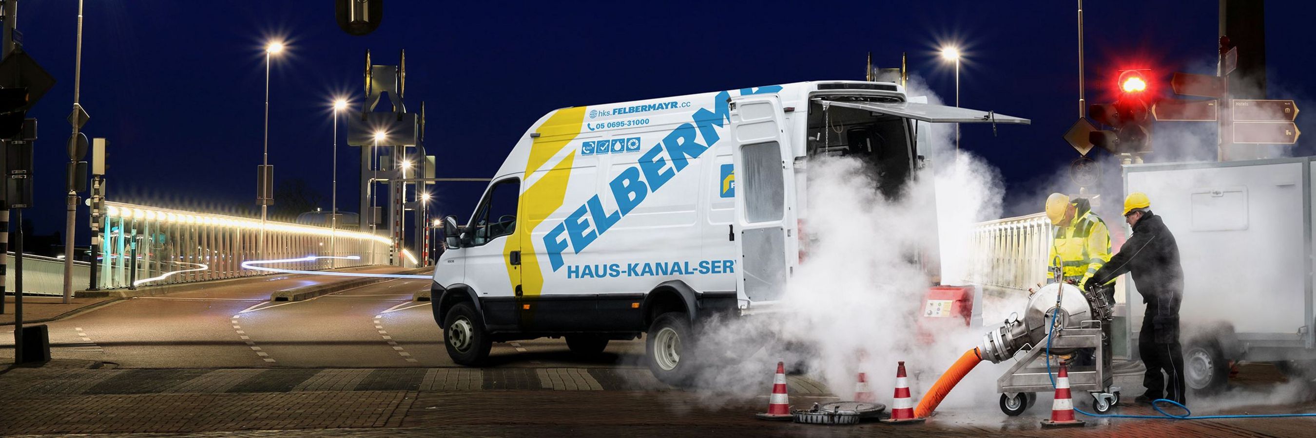 Fotomontage vom Hauskanalservice bei der Arbeit